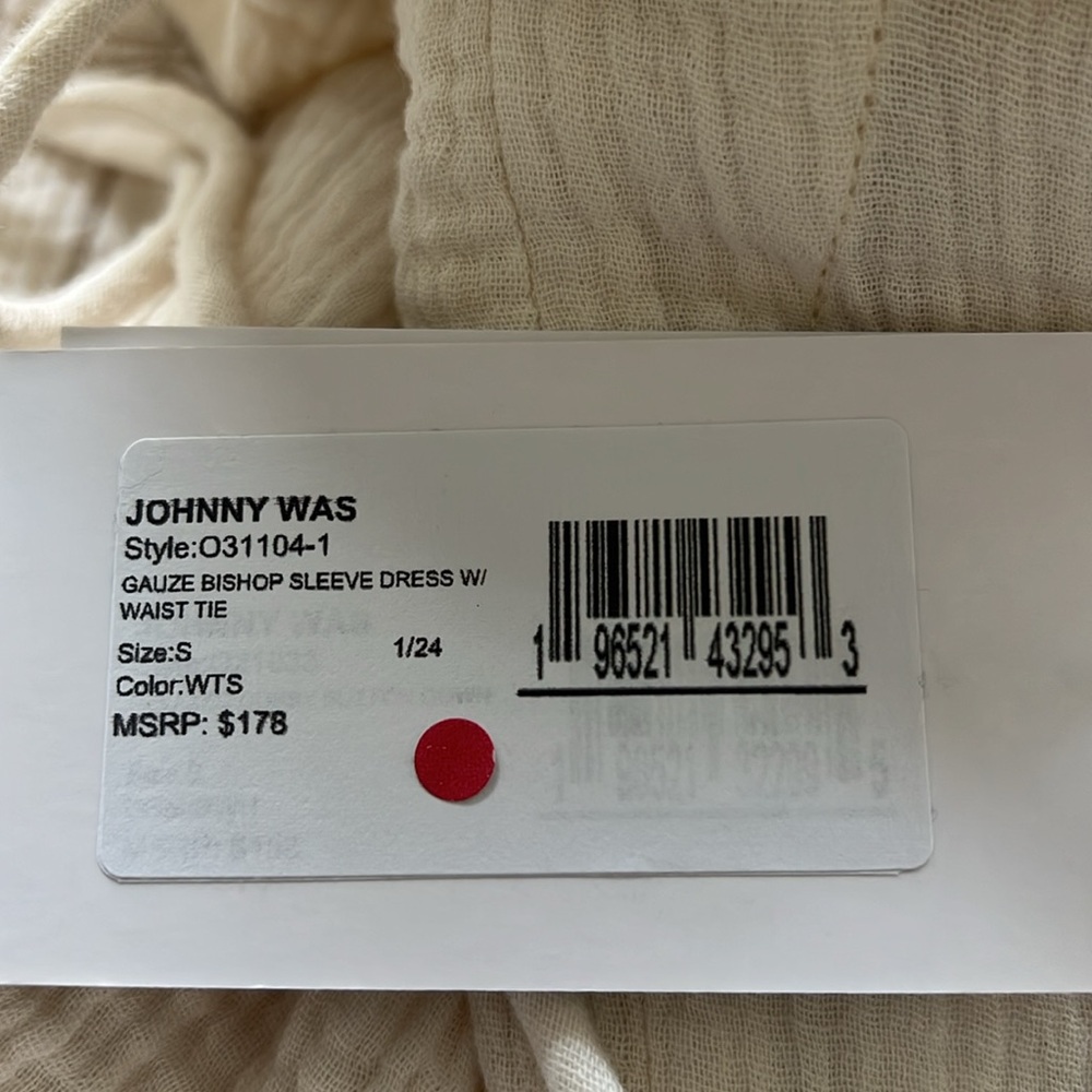 Johnny Was Calme S gauze, bishop sleeve dress with waist tie - Picture 5 of 5